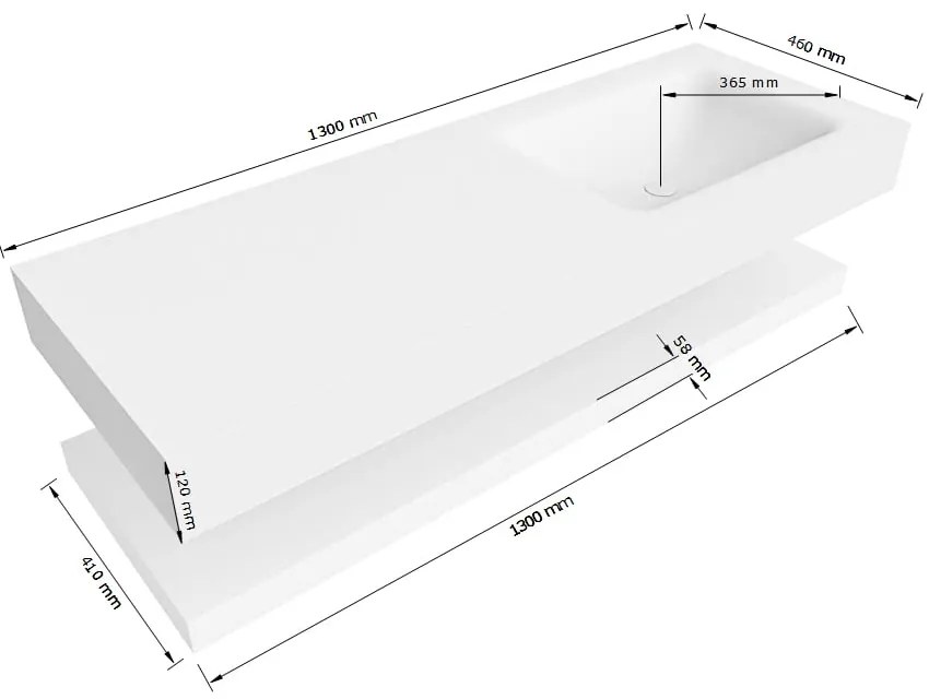 Zaro Alan badmeubel 130cm met planchet talc en vrijhangende wastafel cloud rechts zonder kraangat urban