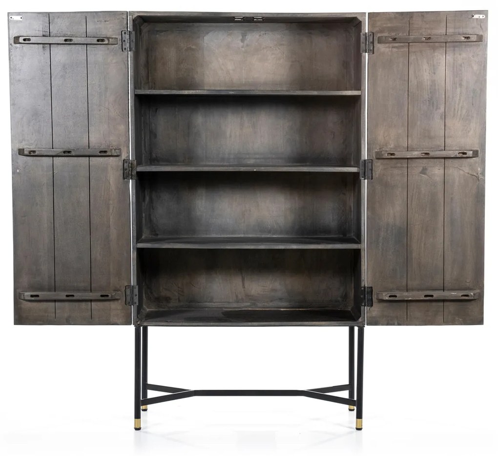 Eleonora Isa Grijze Kast Mangohout Met Snijwerk - 90x40x160cm.