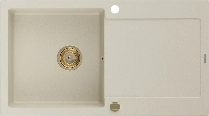 Mexen Leo granieten gootsteen met 1 bak en afdruiprek 900 x 500 mm, beige, gouden sifon - 6501901010-69-G