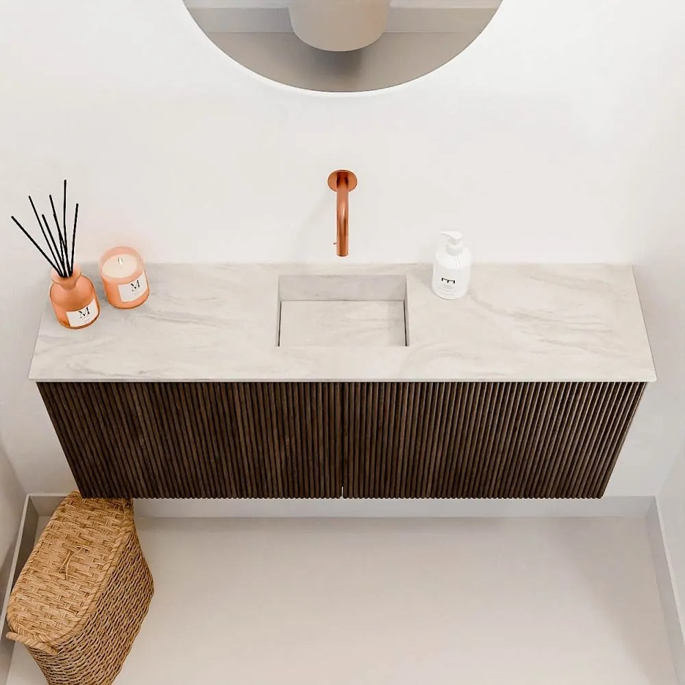 Mondiaz Joya DLux 100cm toiletmeubel walnut met wastafel faye midden zonder kraangat ostra