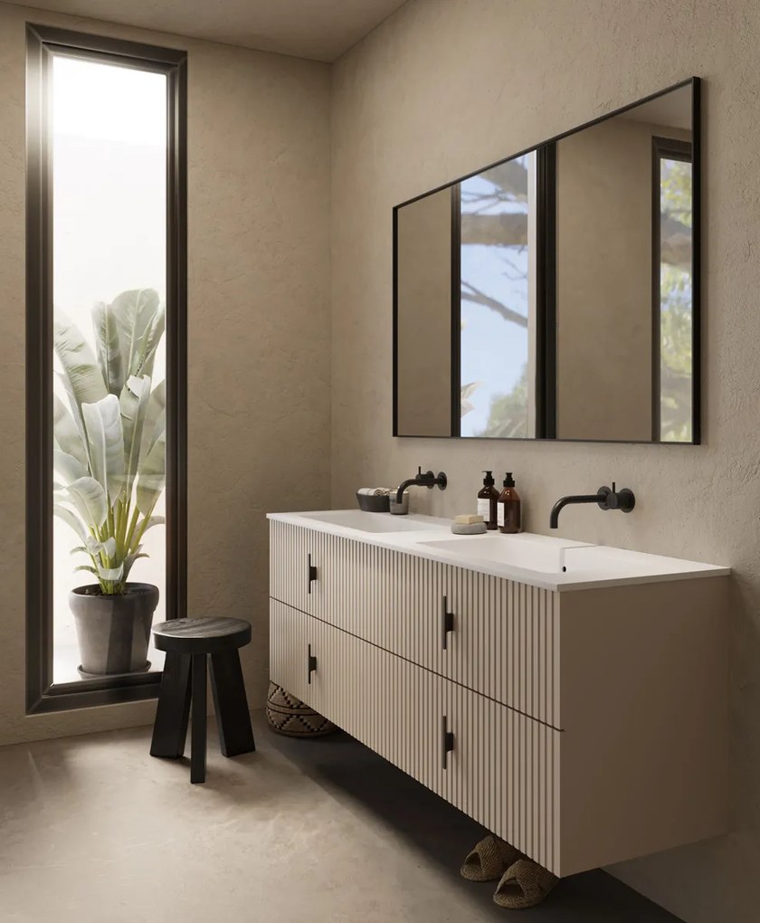 Muebles Avila badmeubel ribbelfront 160cm macchiato met dubbele wastafel zonder kraangaten