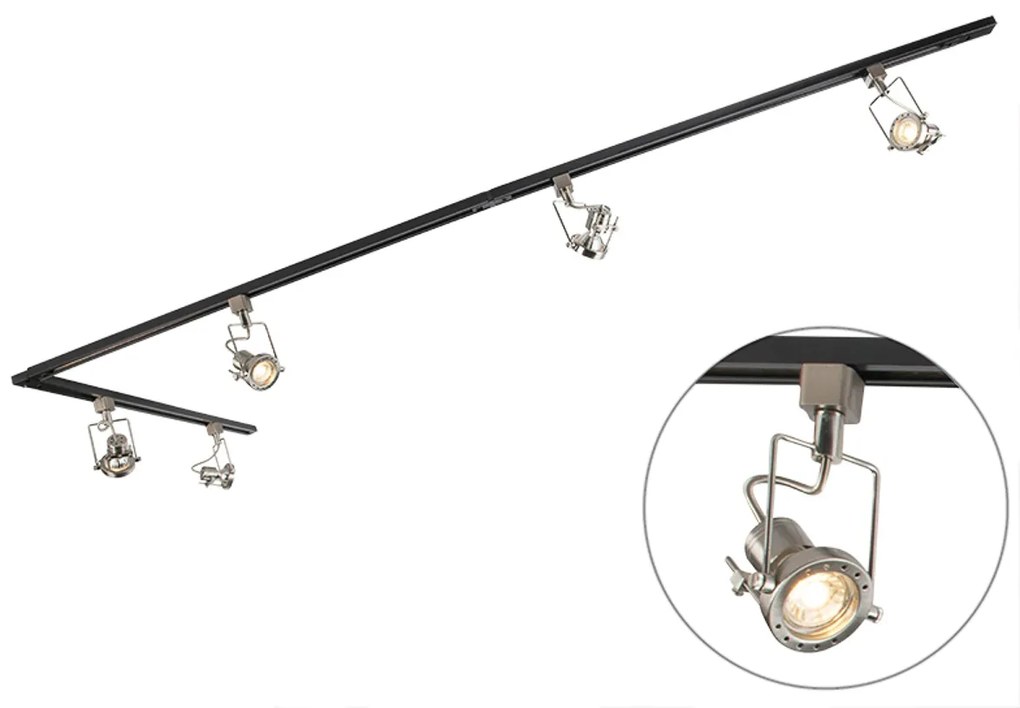 Smart 1-fase rail zwart met staal incl. 5 WiFi GU10 - Iconic Suplux Modern GU10 Binnenverlichting Lamp