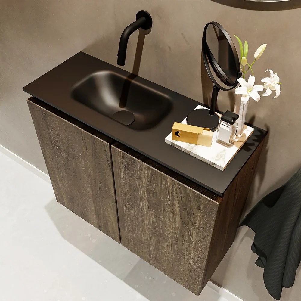 Mondiaz Ture 60cm toiletmeubel dark brown met wastafel urban links geen kraangat