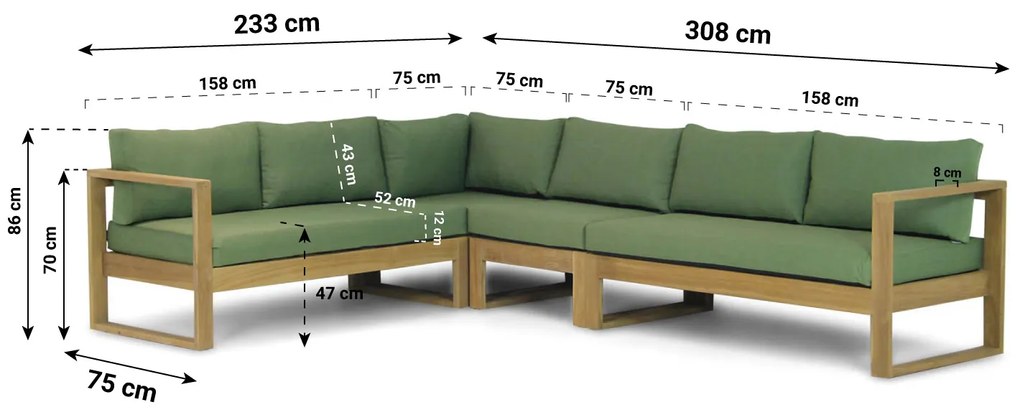 Hoek loungeset  Teak Old teak greywash 6 personen Garden Collections Newbury
