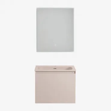 Macrae Houten Badkamermeubelset Met Geïntegreerde Wastafel Beige – Linnen & Rechthoekige Led En Anticondens 60x70 Cm Riben & - Sklum