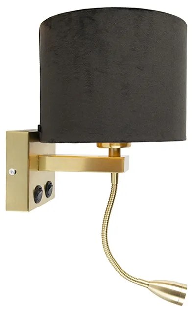 LED Moderne wandlamp messing met kap zwart velours - Brescia Modern E27 rond Binnenverlichting Lamp