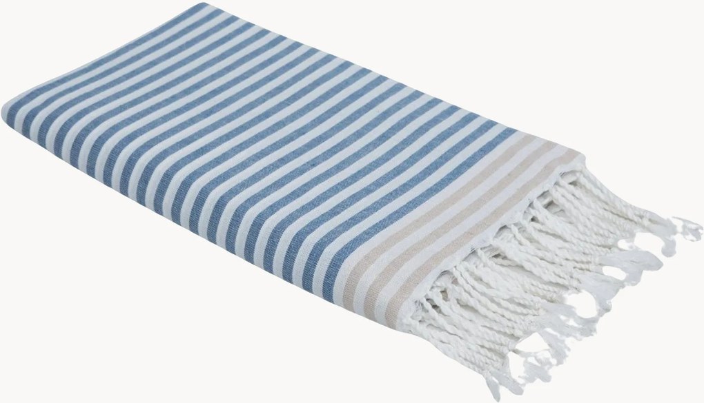Katoenen hammamdoek Bora Bora met streeppatroon en franjes