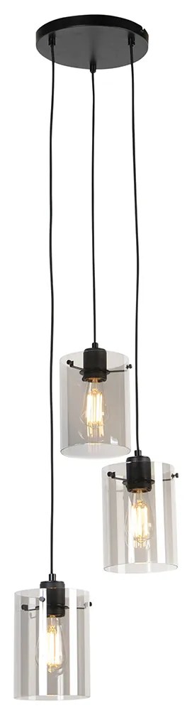 Smart hanglamp met dimmer zwart met smoke glas incl. 3 Wifi ST64 - Dome Design E27 Binnenverlichting Lamp