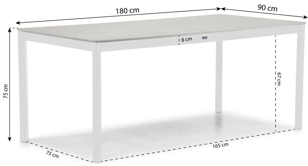 Dining Tuintafel rechthoekig 180 x 90 cm Aluminium Wit Como