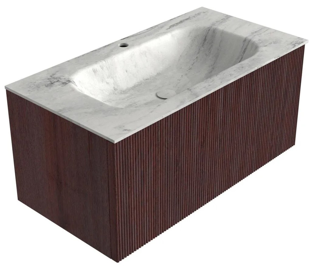 Mondiaz Kurve-dlux 90cm badmeubel ruby met 1 lade en wastafel big small midden 1 kraangat opalo