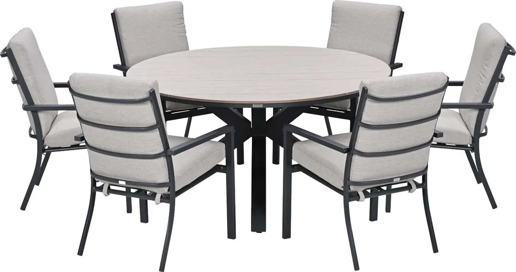 Garden Impressions Senja tuinset 7-delig sandstone - Tulli tuintafel Ø148x75 cm light teak vironwood