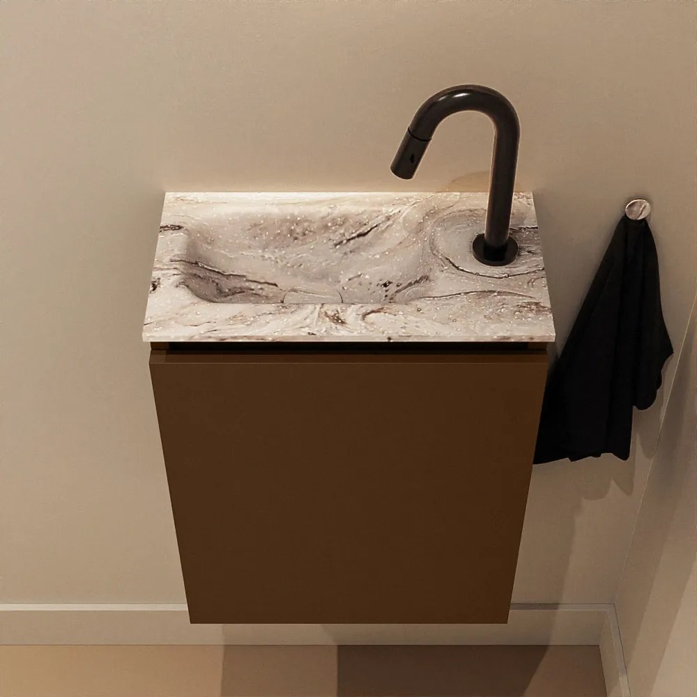 Mondiaz Ture DLux toiletmeubel 40cm rust met wastafel glace links met kraangat