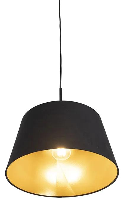 Stoffen Hanglamp met katoenen kap zwart met goud 32 cm - Combi Klassiek / Antiek E27 cilinder / rond rond Binnenverlichting Lamp
