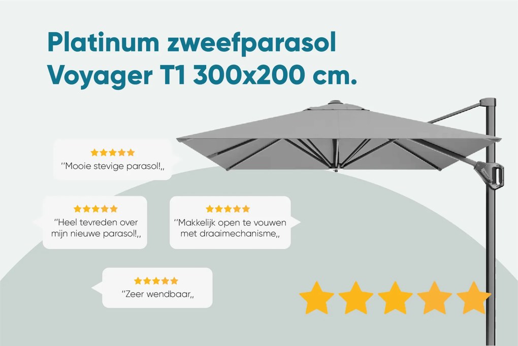 Platinum Voyager zweefparasol T1 3x2 m. - Antraciet met Modena voet en hoes
