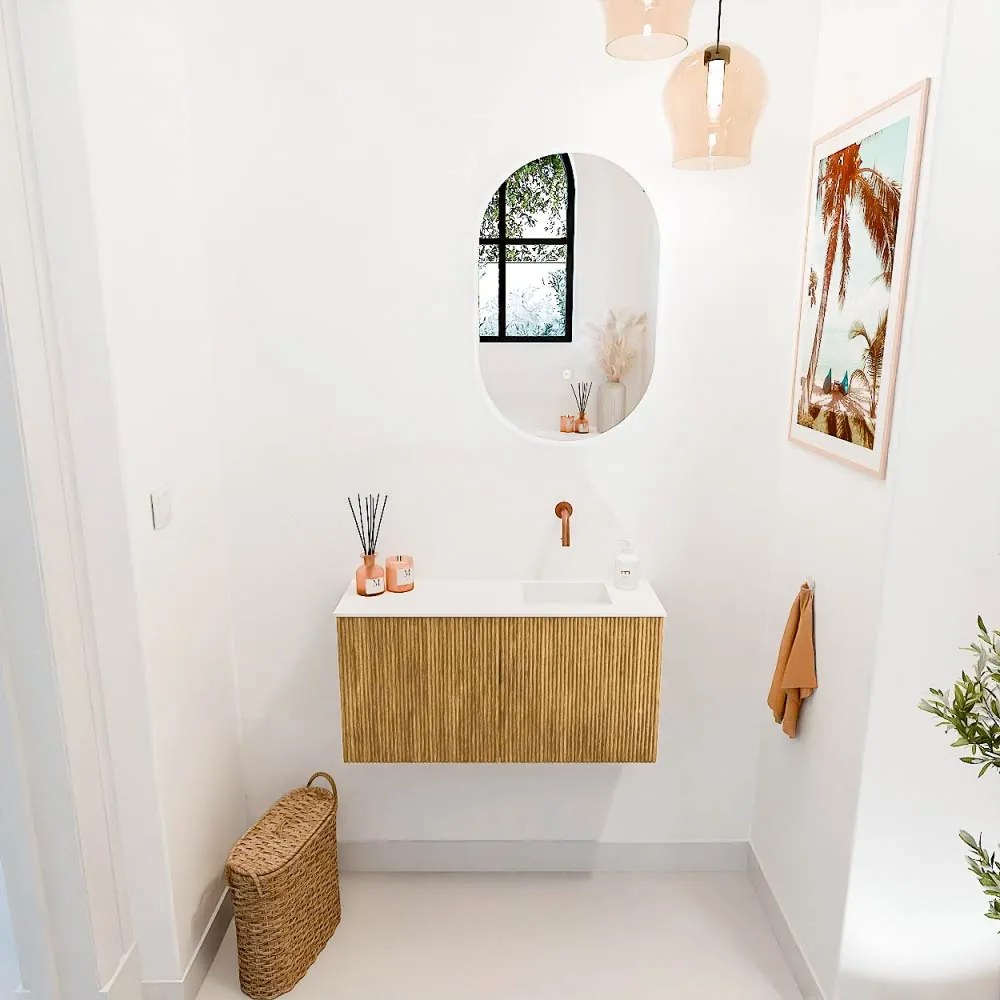 Mondiaz Joya 80cm toiletmeubel oak met wastafel faye rechts zonder kraangat talc