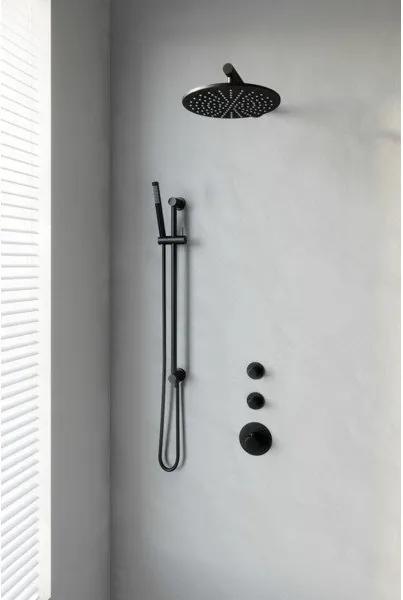 Saniclass Brauer Black thermostatische inbouwdoucheset 30cm hoofddouche wandarm staafhanddouche op glijstang mat zwart 5-S-034