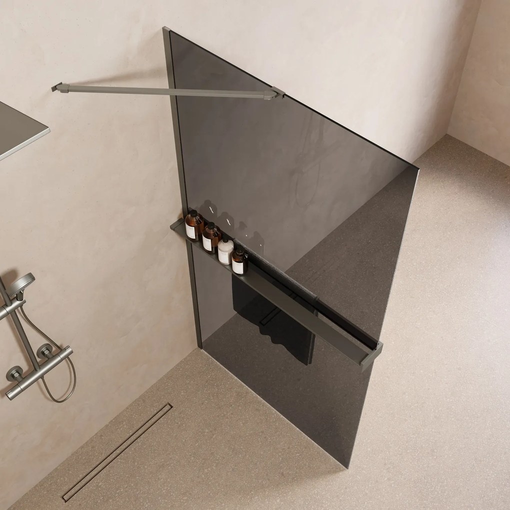 Saniclear Oblique inloopdouche 90cm met handdoekhouder en rookglas RVS