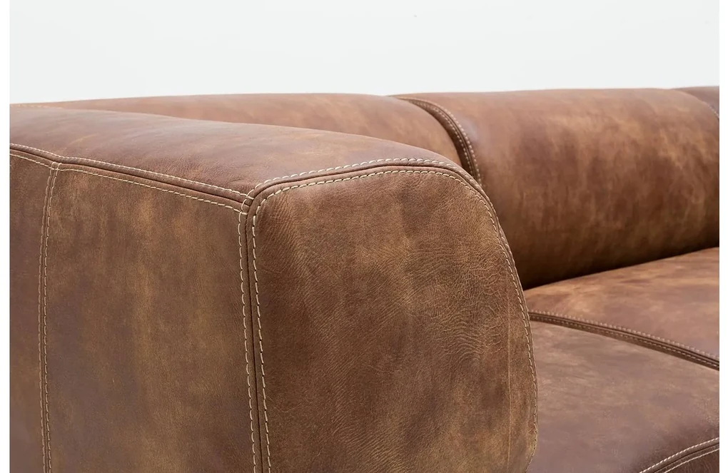 Goossens Excellent Hoekbank Marshall Met Hocker bruin, leer, 1,5-zits, urban industrieel