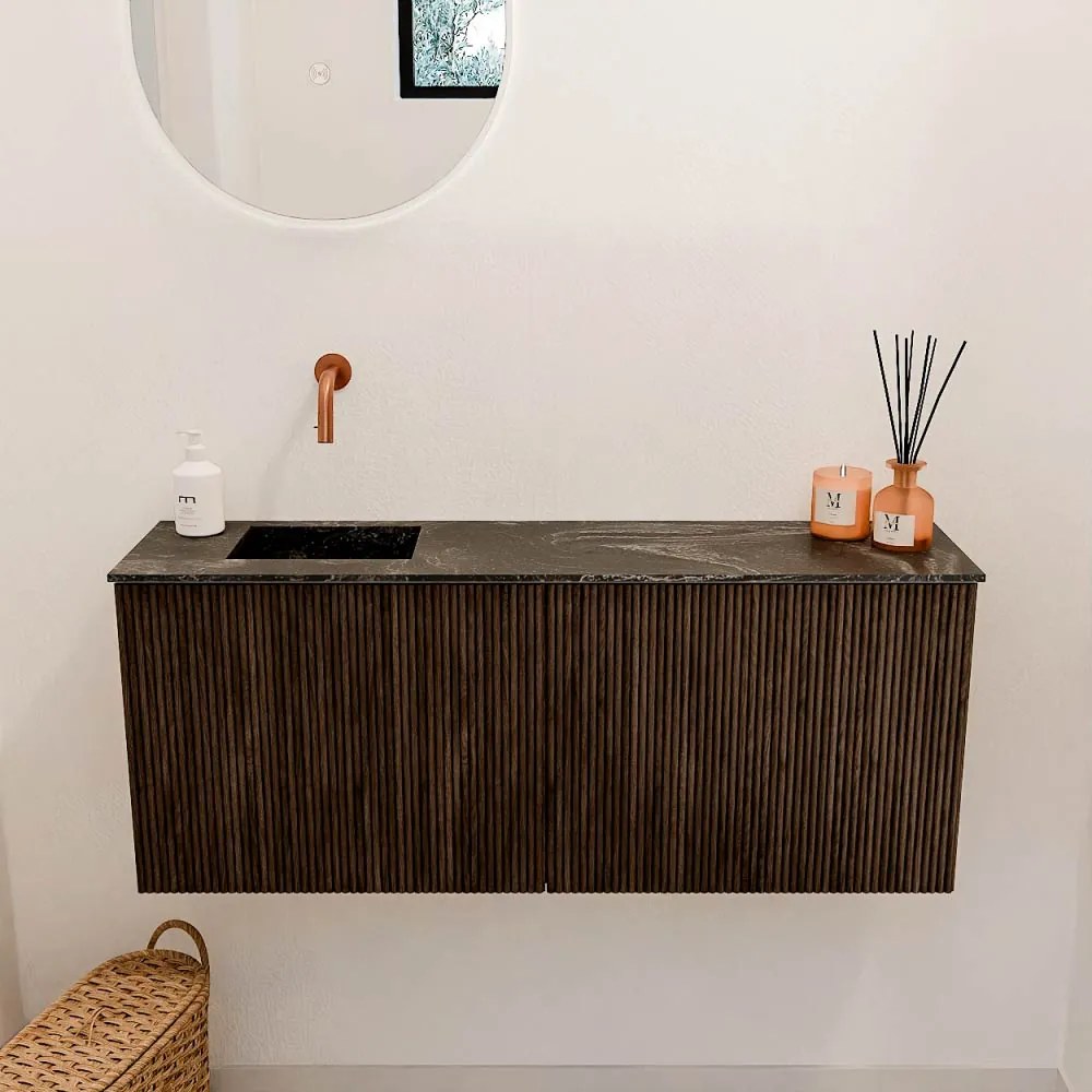 Mondiaz Joya DLux 100cm toiletmeubel walnut met wastafel faye links zonder kraangat lava