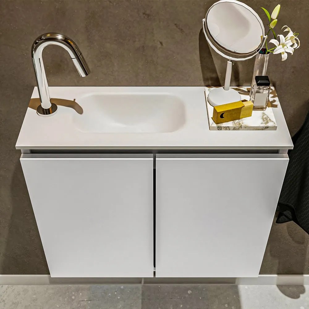 Mondiaz Ture 60cm toiletmeubel talc met wastafel talc links 1 kraangat