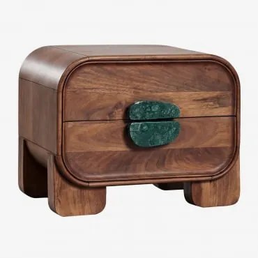 Pack Van 2 Nachtkastjes 50x35 Cm Van Mangohout En Natuurlijke Kivalina-steen Groen Marmer Uit Udaipur - Donker Mangohout - Sklum