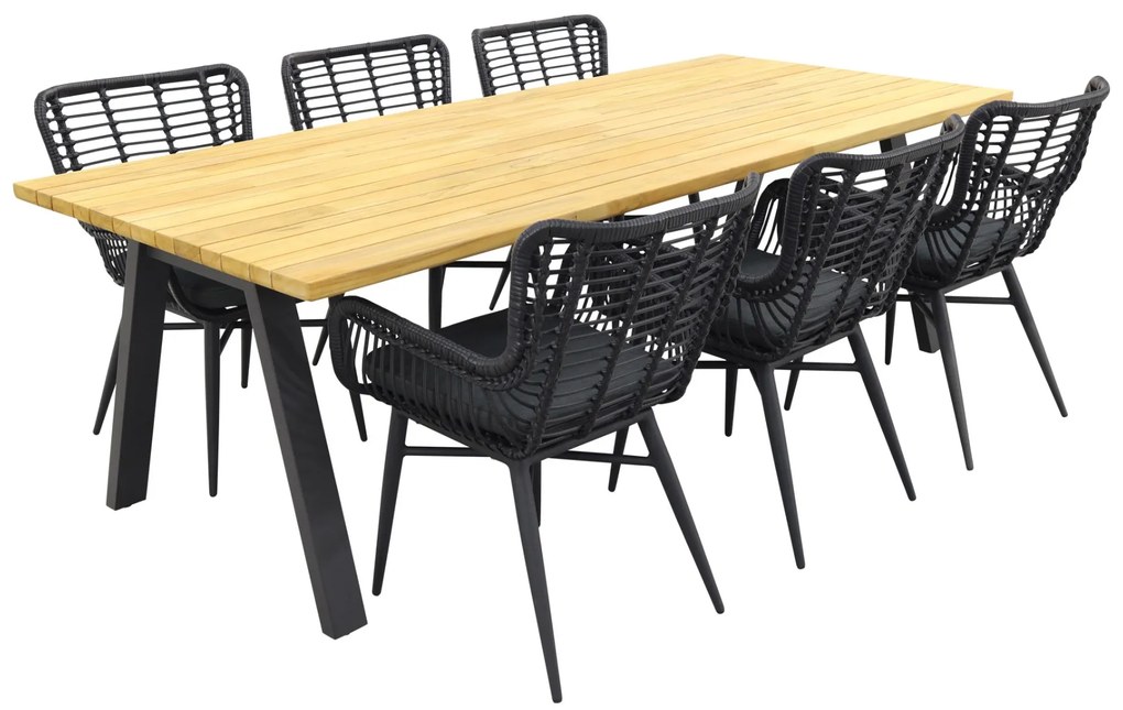 Jasmine Black/Taste Ambassador 6-persoons dining tuinset 240x100 cm. - Teak
