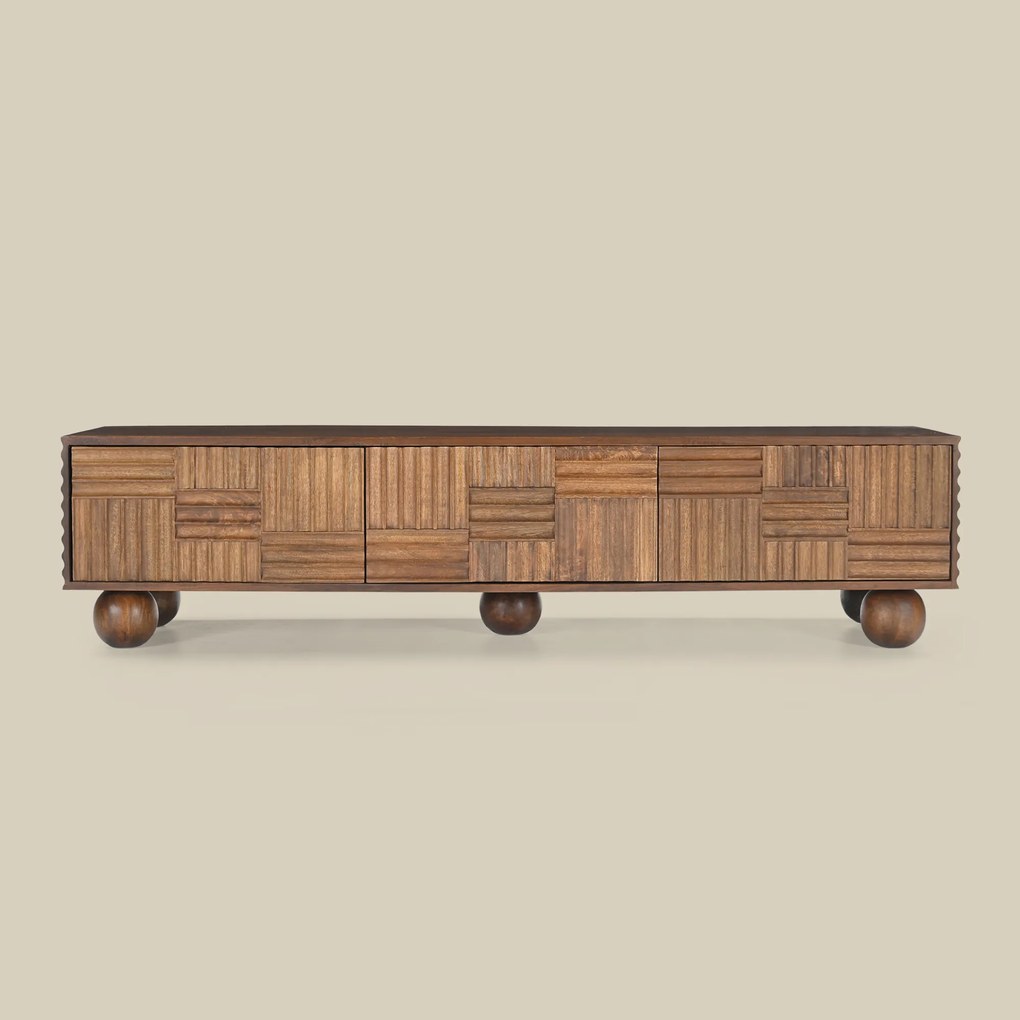 Houten Tv-meubel Uniek Houtsnijwerk - 160x39x39cm.