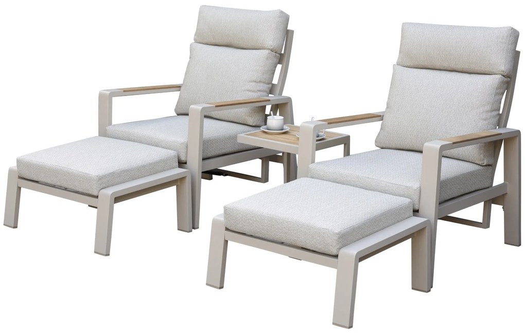 Ripasso lounge balkonset verstelbaar 5 delig latte zand aluminium teak