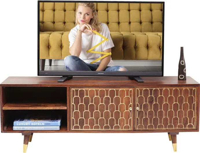 Mangohouten Tv-meubel Goud - 140x35x50cm.