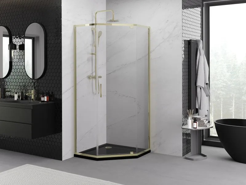 Mexen Exo-R vijfhoekige draaideur douchecabine 90 x 90 cm, transparant, goud - 812-090-090-50-00