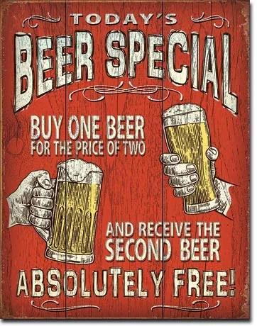 Metalen wandbord Todays Beer Special, (30 x 42 cm)