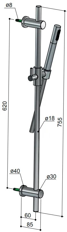 Hotbath Mate M272 glijstangset 75cm met staafhanddouche chroom