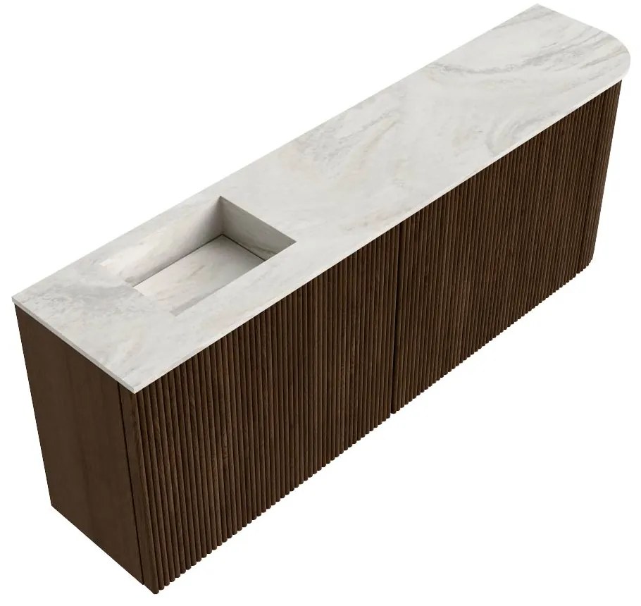 Mondiaz Joya DLux 110cm toiletmeubel ronding rechts walnut met wastafel faye links 1 kraangat ostra