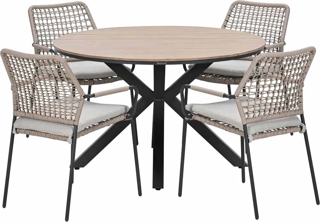 Garden Impressions Natas tuinset sand 5-delig - Tulli tuintafel light teak look Ø122 cm