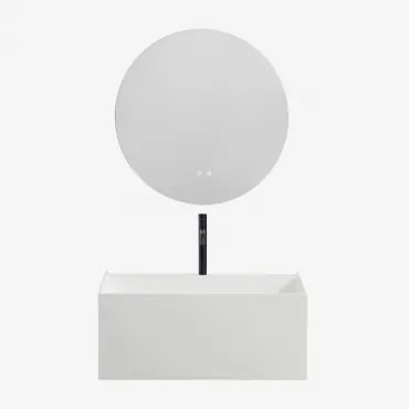 Harsen Badkamermeubelset Met Geïntegreerde Wastafel En Nerine Led-verlichting Wit & Round Led And Antifog Ø70 Cm Solyn & Zwart - Sklum