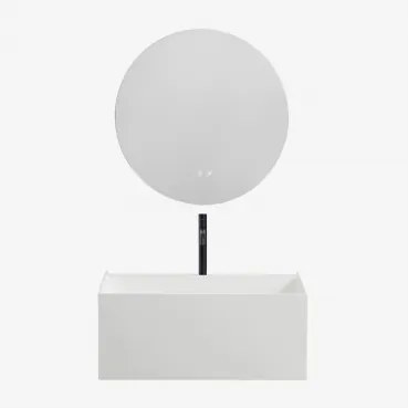 Nerine Zwevend Badkamermeubelset Van Hars Met Geïntegreerde Wastafel En Led-verlichting Wit & Round Led And Antifog Ø70 Cm Riben & - Sklum