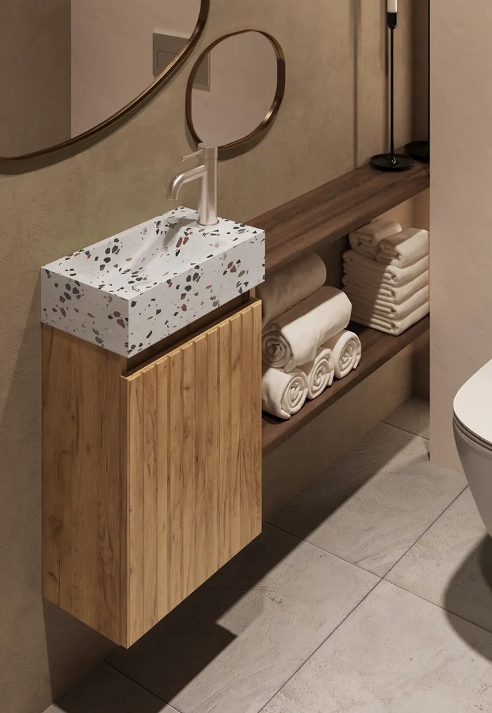 Fontana Terrazzo toiletmeubel met ribbelfront 40cm warm eiken