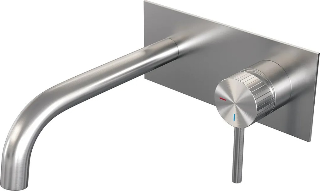Brauer Stripe inbouw wastafelkraan ColdStart met gebogen uitloop en afdekplaat model A1 RVS geborsteld PVD