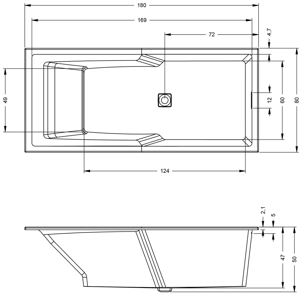 Riho Still Shower inbouw ligbad 180x80cm wit glans met Fall overloop