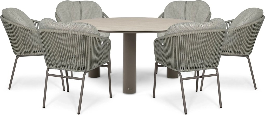 Tuinset Ronde Tuintafel 6 personen 158 cm Rope Taupe Coco Livo/Trino