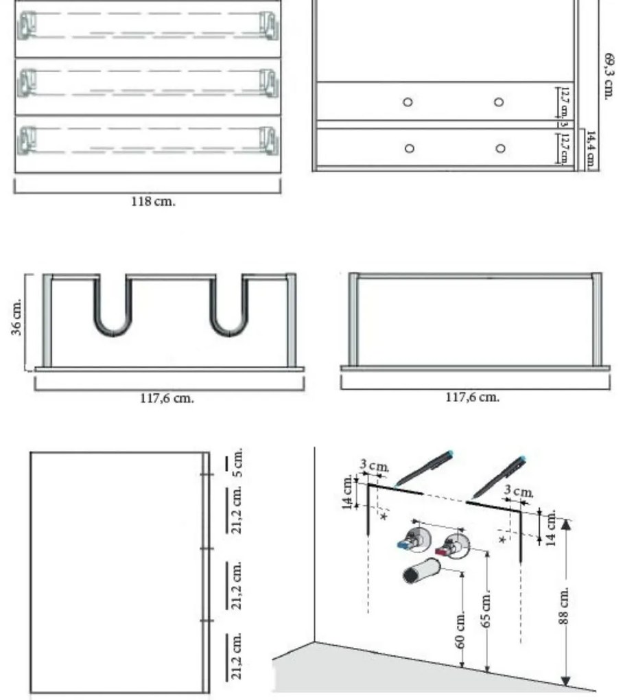 Sanicare Q1 badkamermeubel met 3 laden 120 cm schots-eiken