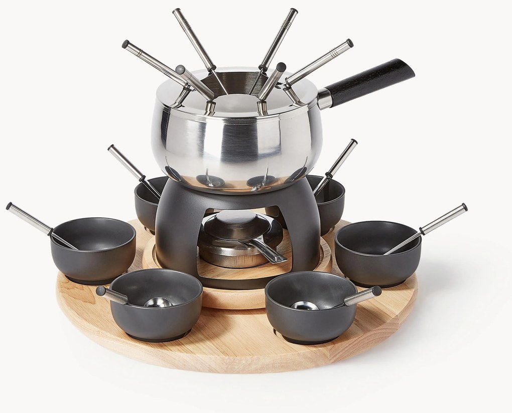 Fondueset Maro van roestvrij staal en porselein, 6 personen (22-delig)