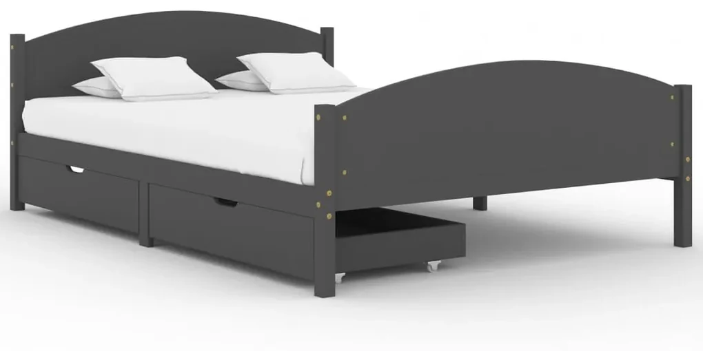 vidaXL Bedframe met 2 lades massief grenenhout donkergrijs 140x200 cm