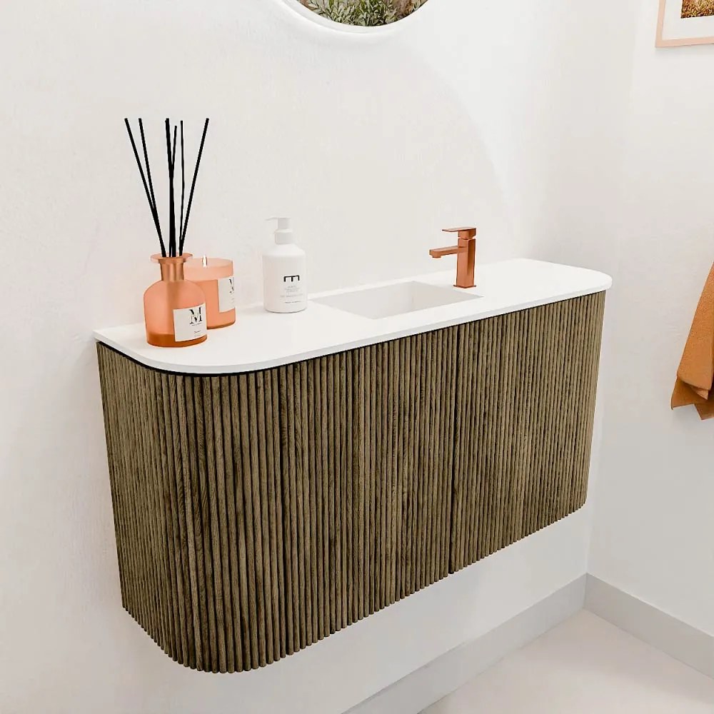 Mondiaz Joya 85cm toiletmeubel ronding links/rechts dusk met wastafel faye midden 1 kraangat talc
