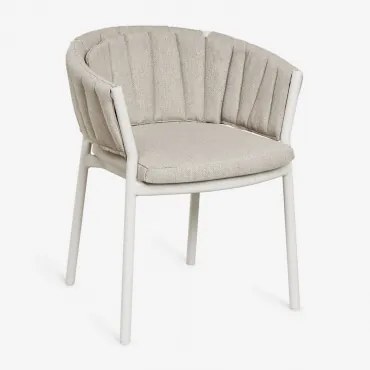 Set Van 4 Eetkamerstoelen Met Armleuningen In Aluminium En Stof Roderise Stof Zandbruin - Sklum