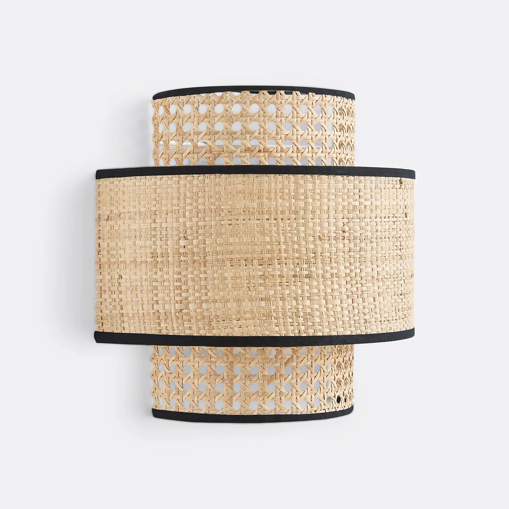Dubbele wandlamp in rotanriet en raffia, Dolkie