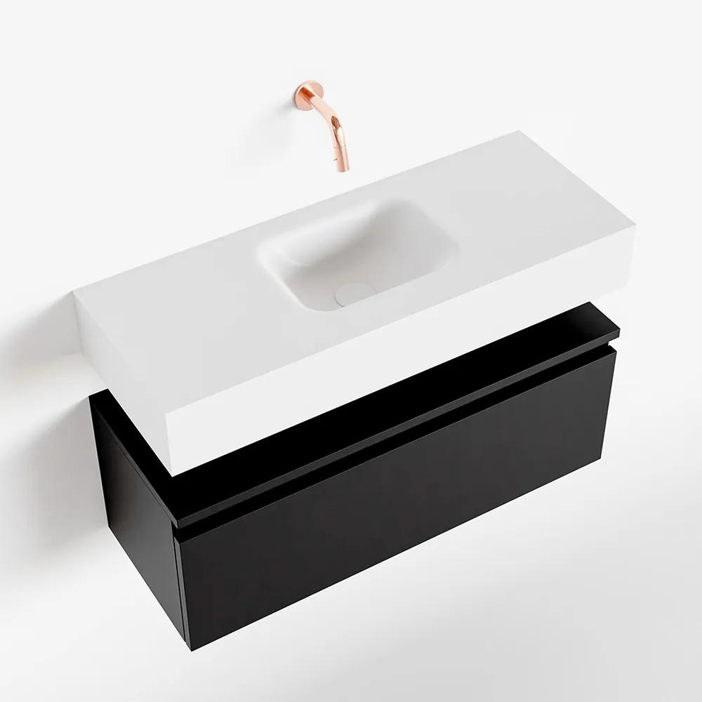 Mondiaz Andor toiletmeubel 80cm mat zwart met witte wastafel midden zonder kraangat