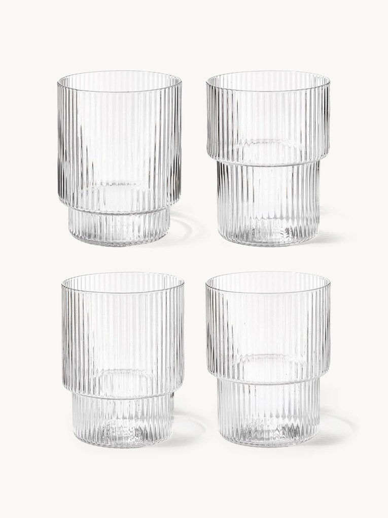 Mondgeblazen waterglazen Ripple met groefreliëf, 4 stuks
