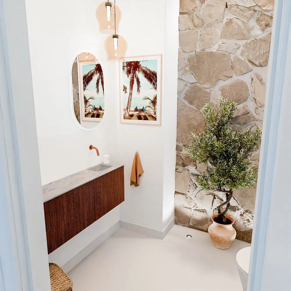 Mondiaz Joya DLux 110cm toiletmeubel ronding links ruby met wastafel faye rechts zonder kraangat glace