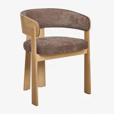 Set Van 4 Eettafelstoelen Met Armleuningen Van Eikenhout En Bekleed Olea Eikenhout & Chenilla Bruin Café - Sklum